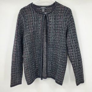 Liz Claiborne Clasp Front Black Shimmer Metallic Women's Sweater L‎ Petite